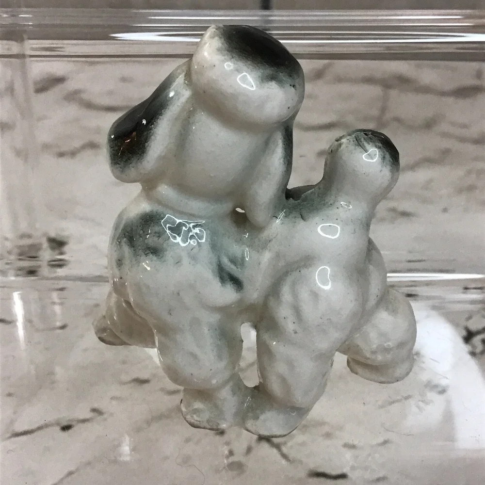 Vintage Porcelain Poodle Figurine‎ White Puppy Dog Green Eyes Approx 2